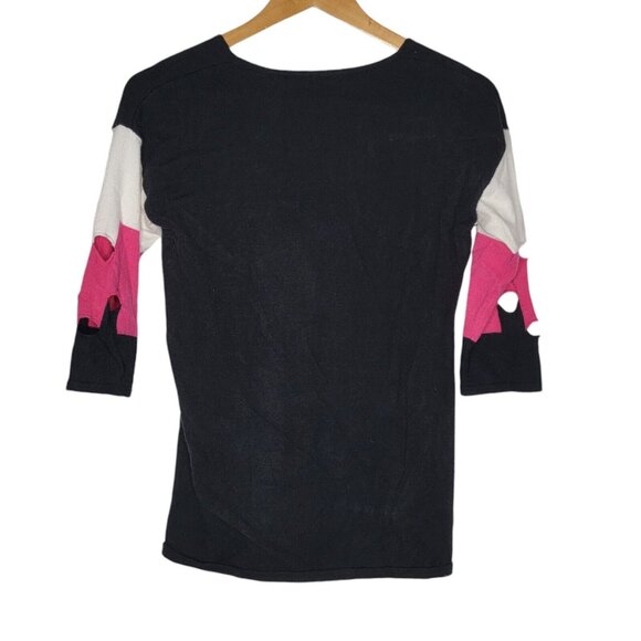 Joseph Ribkoff Black / White /‎ Pink Cut Out Half Sleeves V-Neck Women's Top M - Picture 2 of 5